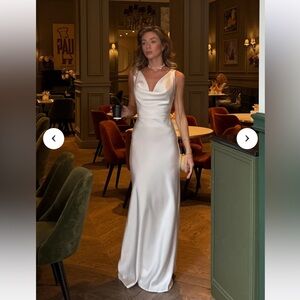 Bridal White Satin Cowl Neck Dress
